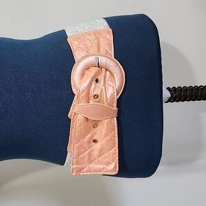 Salmon Pink and Metallic Silver Wide Stretch Belt